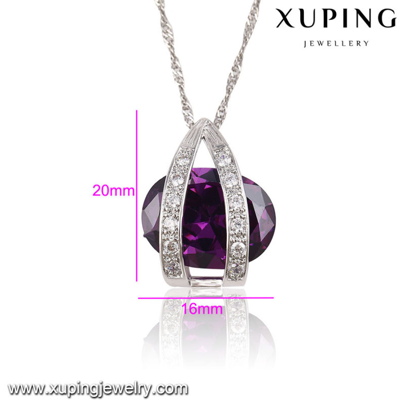 32586 Fashion Elegant Rhodium Oval CZ Diamond Imitation Women Jewelry Chain Pendant