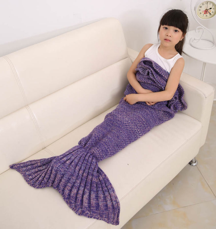 Shine Peak 2016 New Hot Children Yarn Knitted Mermaid Tail Blanket Handmade Crochet Mermaid Blanket Throw Bed Sofa Wrap Sleeping Bag
