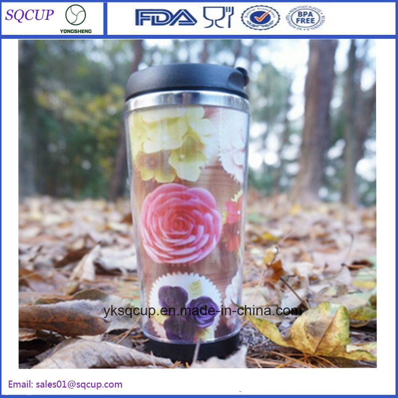 Wholesale Double Wall Heat Preserve Stainless Steel Auto Mug/Thermos Cup Plastic Outer Tumbler Cup with Paper Insert