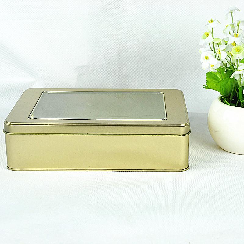 Window Hinged Metal Tins, Tin Box with Window, Metal Clear Top Tin