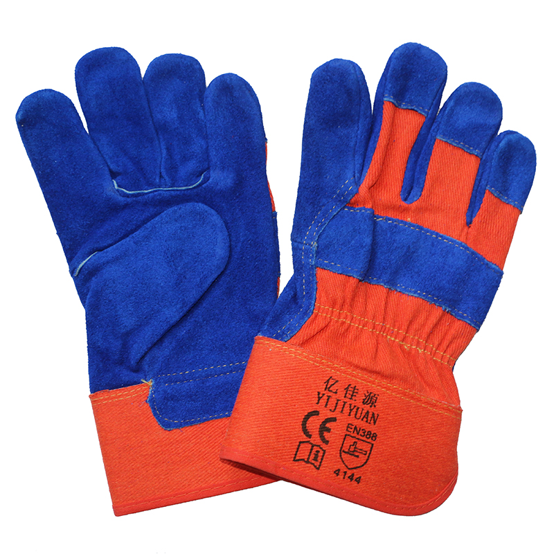 Blue Leather Safety Hand Protective Work Gloves with Ce En388