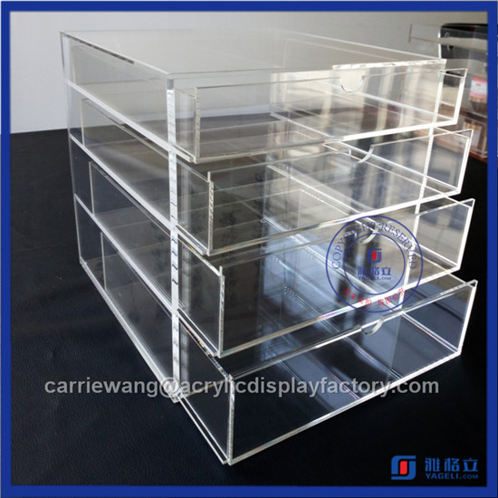 2016 Fashionable Pink Acrylic Makeup Organizer with 5 Drawers Supplier with Crystal Knobs