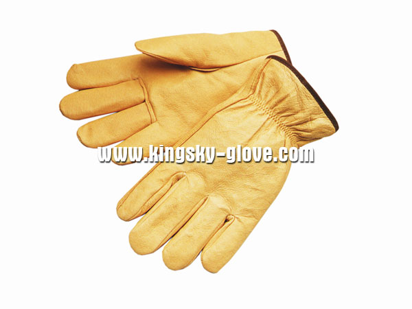 Pig Grain Leather Straight Thumb Driving Work Glove-9502