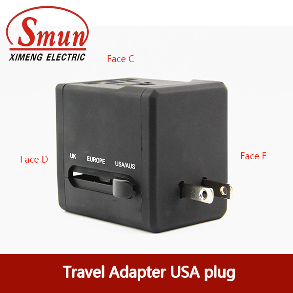 Universal Travel Plug Adapter with USB0.5A 2.1A CE RoHS 1 Year Warranty