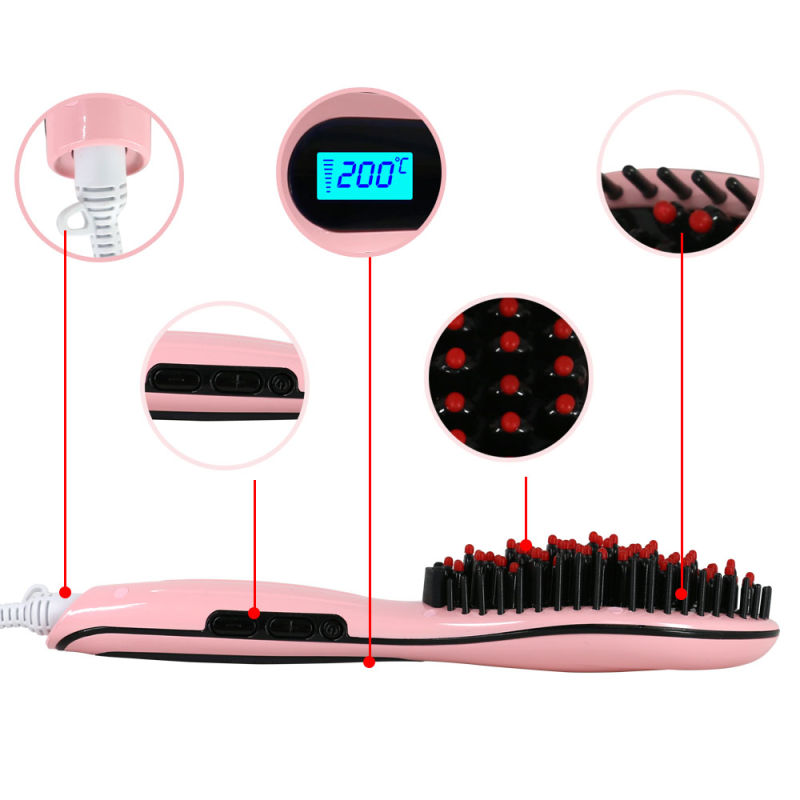 Factory Price Hair Tool Brush Hair Straightener Comb Digital LCD Beautiful Star Hair Straightener Brush