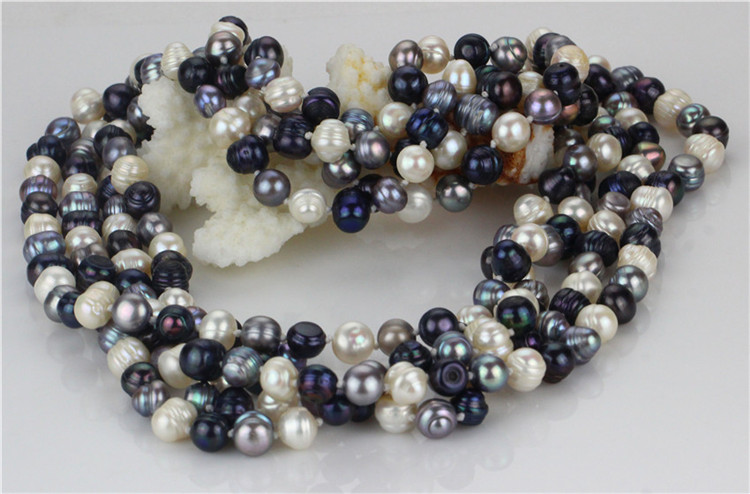 Snh 100inches Long Mixed Color Bead Pearl Necklace Jewelry