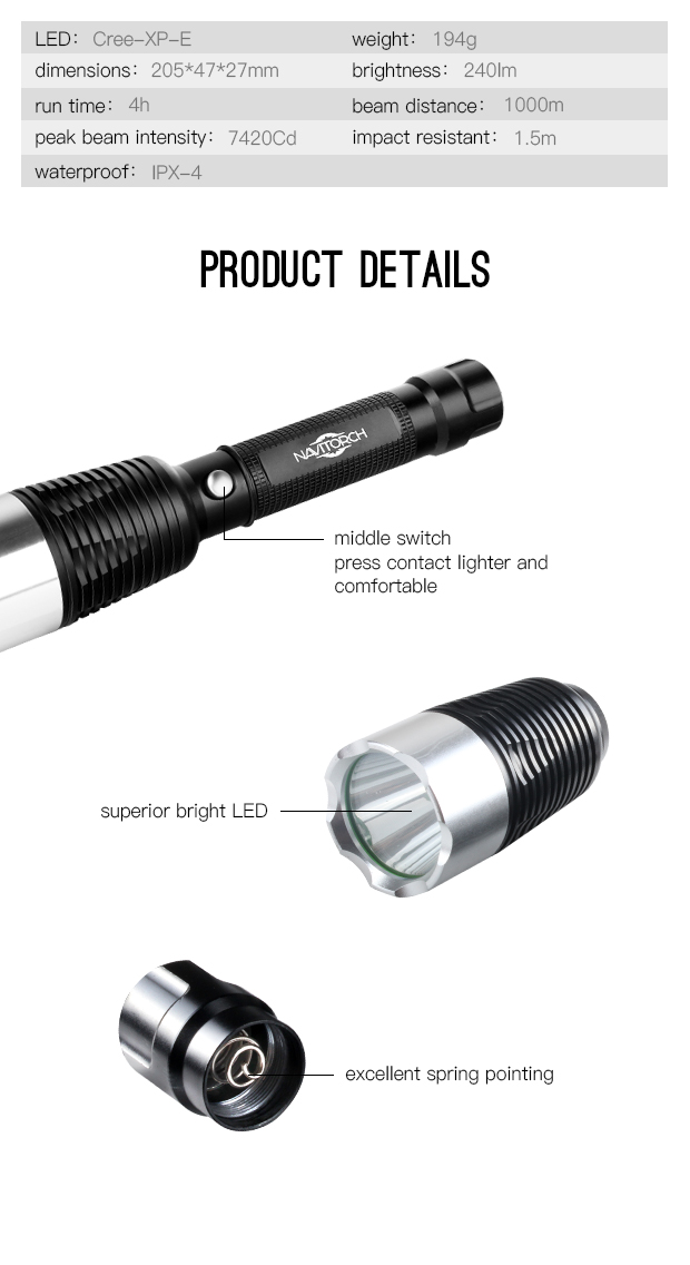 CREE XP-E LED Durable 5W Aluminium Alloy LED Torch (NK-8806)