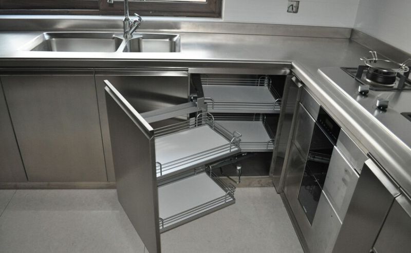 L Shaped Stainless Steel Kitchen Cabinet