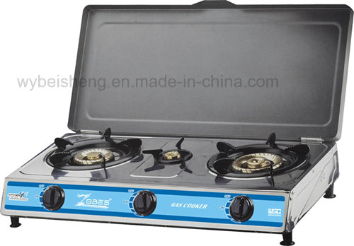 Stainless Steel Gas Cooker, Three Burners with Cover