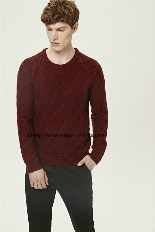 Special Pattern Blend Yarn Round Neck Men Pullover