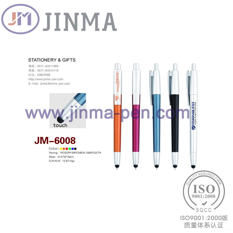 The Promotion Gifts Plastic Ball Pen Jm-6008 with One Stylus Touch