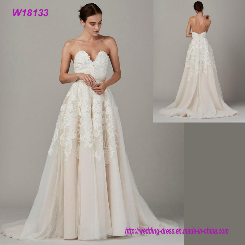 Long Strapless Sweetheart Beaded Taffeta and Tulle Skirt Cheap Wedding Dresses