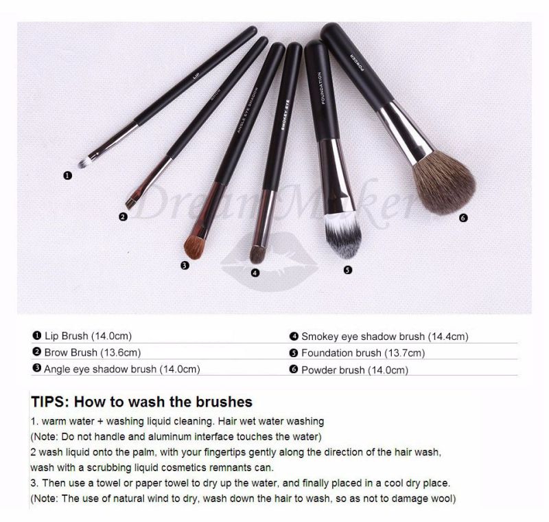 Hot Sale 6PCS Professional Eyeshadow Eyeliner Brush with PU Package