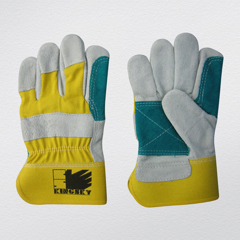 Cow Split Leather Doublle Green Palm Work Glove