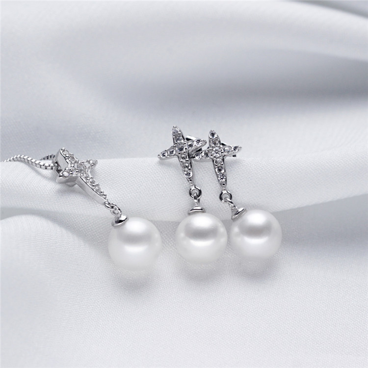 Perfect Round Sterling Silver Natural Freshwater Pearl Wedding Set