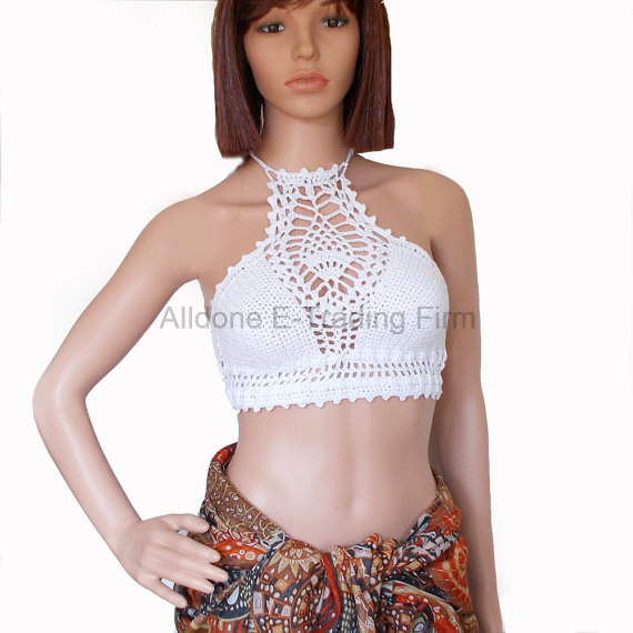 Women's Handmade Crochet Crop Top Halter Bra