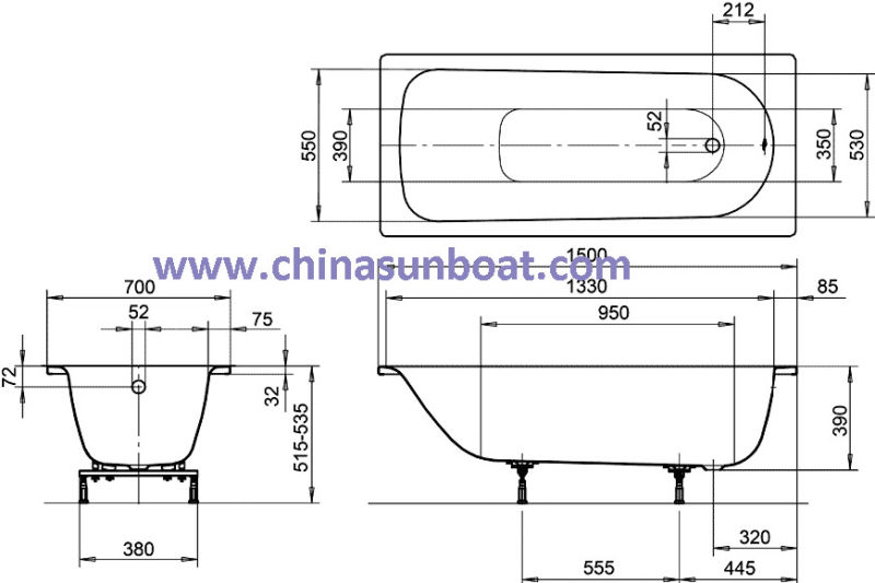 Sunboat Home Use Bathroom Security Enamel Bathtub