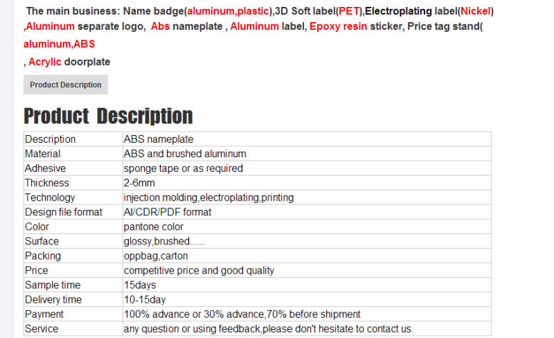 ABS Car Sticker, ABS Auto Label, Motorcycle Label