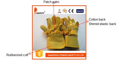 Gold Yellow Cow Split Leather Work Glove Patch Palm Rubberized Cuff Dlc203