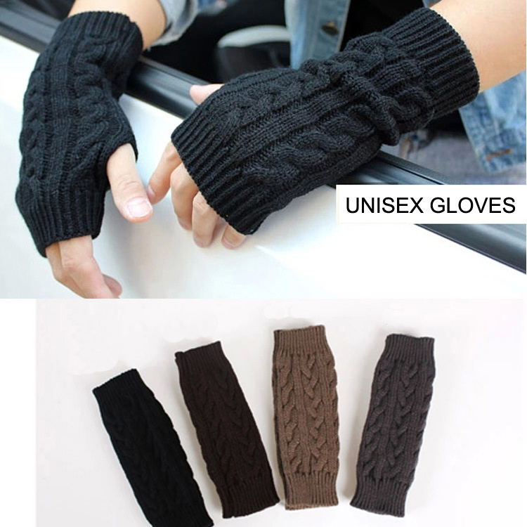 Womens Mens Unisex Winter Warm Mitten Fingerless Cable Knitted Gloves (SF101)