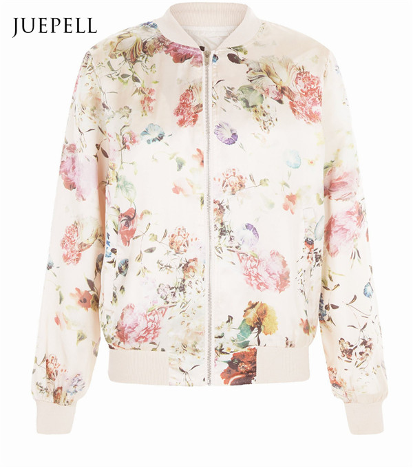 Pink Floral Print Women Bomber Jacket