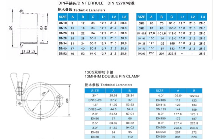 Ss 304 Sanitary Weld Ferrule Tri Clamp with PTFE Gasket Set