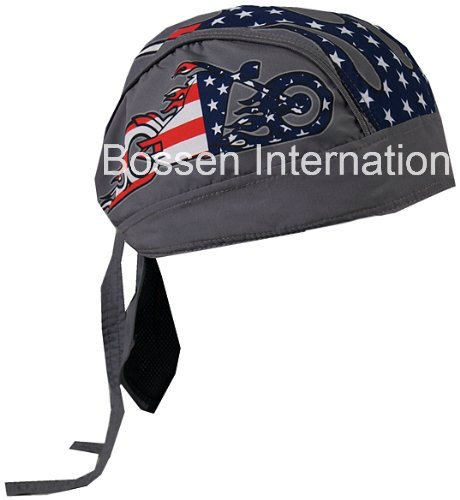 Custom Made Logo Printed Cotton Promotional American Flag Skull Cap Biker Caps Headwrap