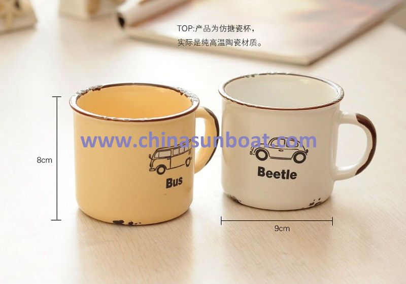 Sunboat Kitchenware/ Kitchen Appliance Retro Cartoon Ceramic Handgrip Mug Tea Coffee Milk Water Enamel Cup