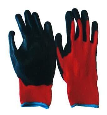 13G Red Polyester Liner Black PU Work Glove (5537R)