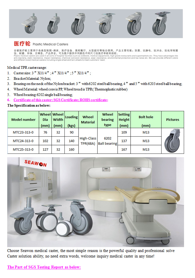 Bolt Hole Type Plastic Medical TPR Caster