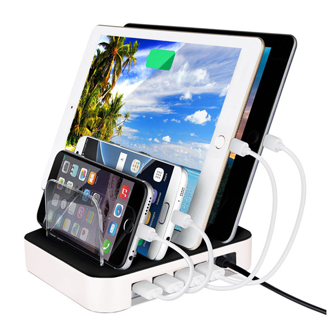 4 Ports USB Charger with Stand 2.4A*2 for iPad 1A*2 for Cellphone