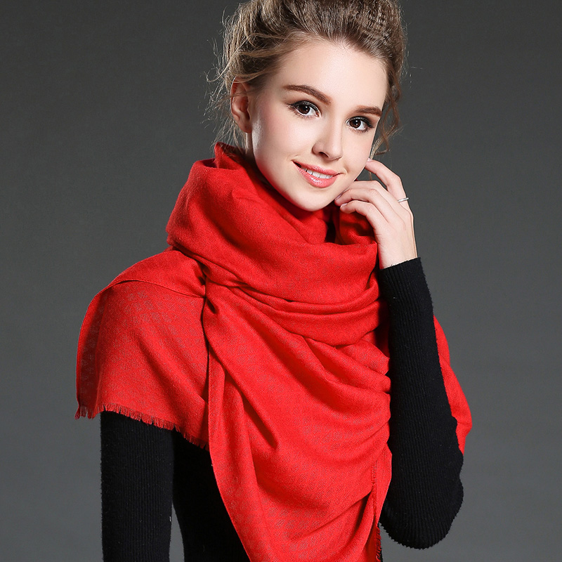 Women in Winter to Keep Warm Plain Red Polyester Scarf