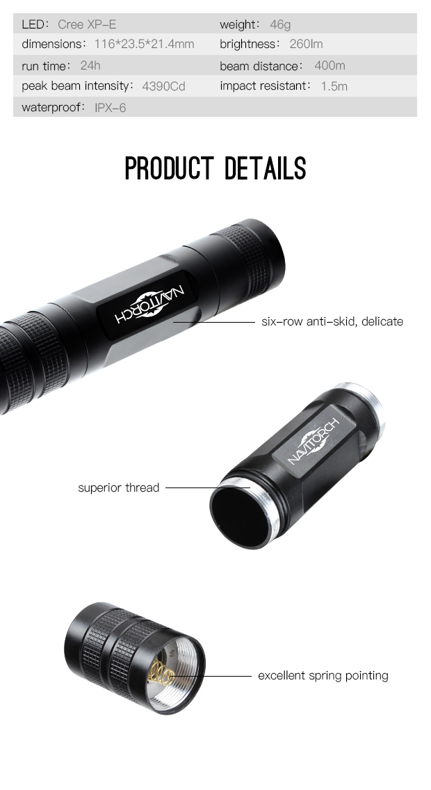 Rechargeable Flashlight with Bright CREE XP-E LED Torch Light (NK-638)