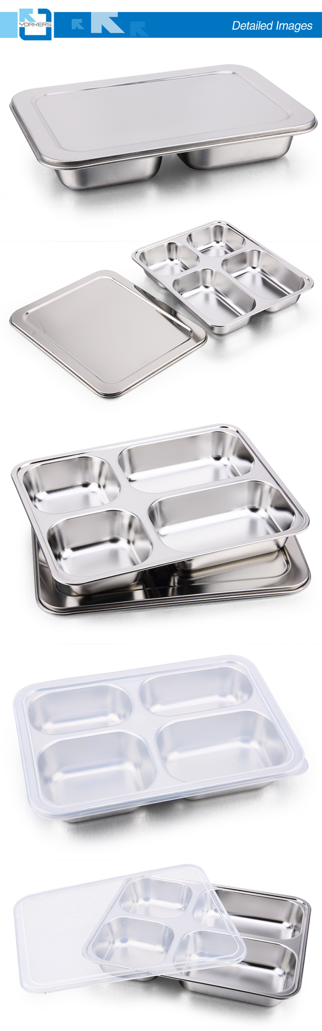 Large Capacity 304 Stainless Steel Fast Food Tray & Lunchbox with 4 Dividers