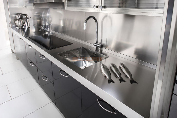 L Shaped Stainless Steel Kitchen Cabinet