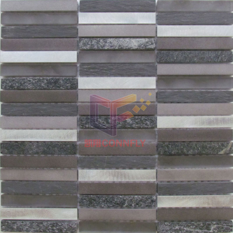 Long Strip Wall Used Aluminium and Stone Mixed Mosaic Tile (CFA109)