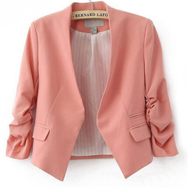 Candy Color Puff Sleeve Buttonless Suit Office Blazers Jacket Coat