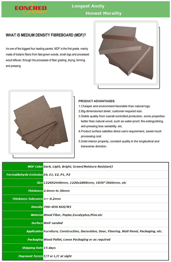 High Qualiy Carb Grade Melamine Raw Plain MDF