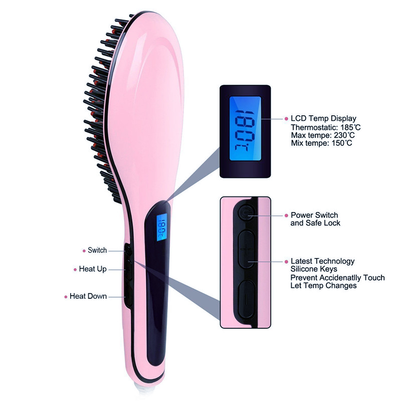 Professional Hot Air Brush Hair Straightener with Digital LCD Display Hair Comb