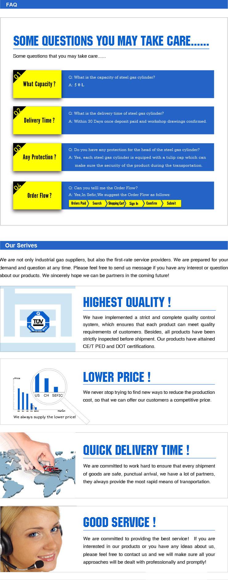 50L High Pressure Seamless Steel Oxygen Gas Cylinder