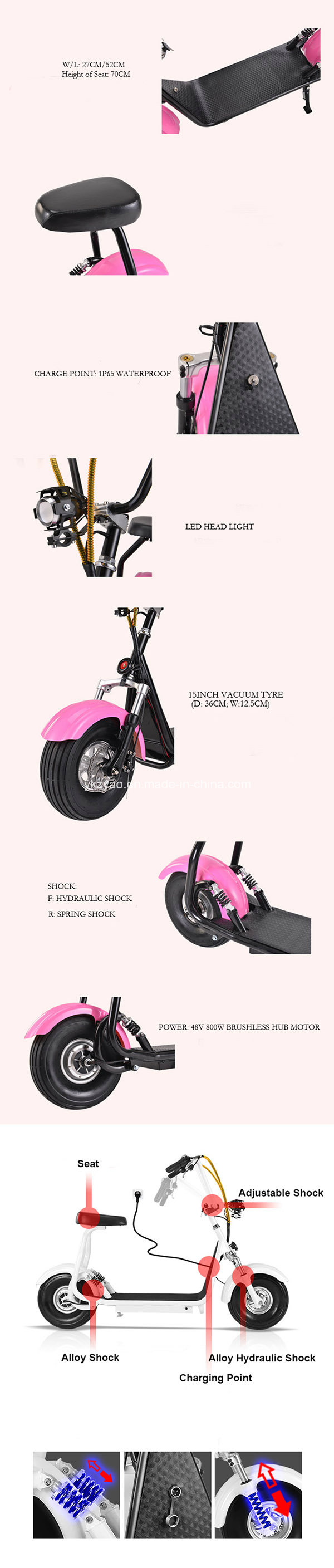 2016 Popular Harley Style Electric Scooter with Big Wheels, Fashion City Scooter Citycoco