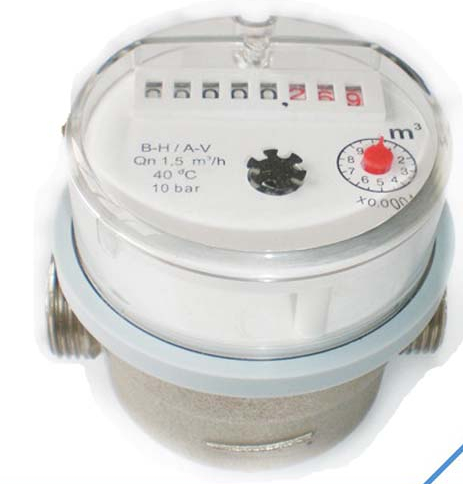 Single Jet Dry Type Water Meter with 80mm Length Brass Body