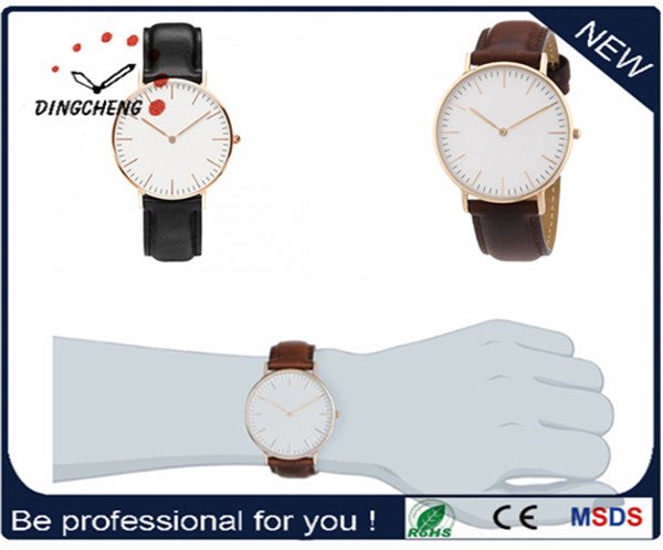 2016 Fashion Wrist Watch with Leather Band/Gold Watch Supplier (DC-1409)