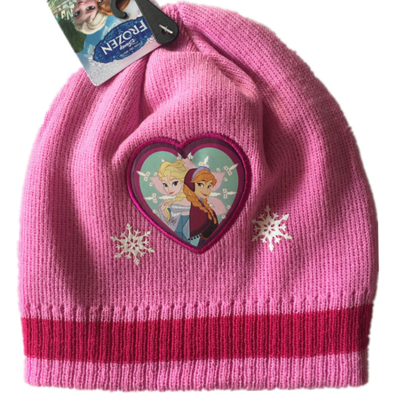 OEM Produce Customized Cartoon Pink Applique Knit Acrylic Children Beanie Hat