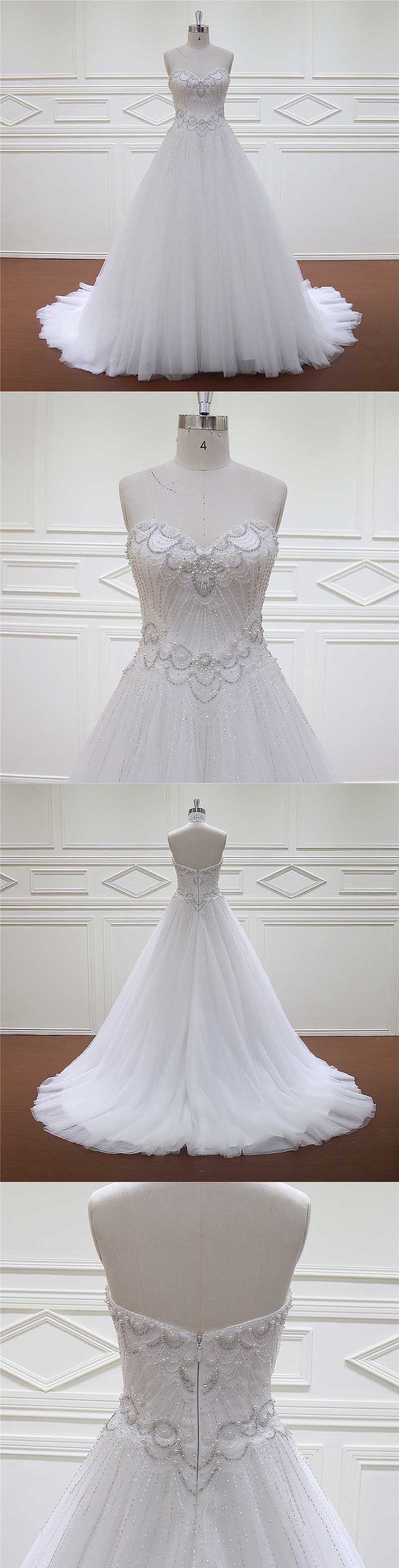 2016 Sweetheart Sleeveless A Line Crystal Beading Bridal Wedding Dress