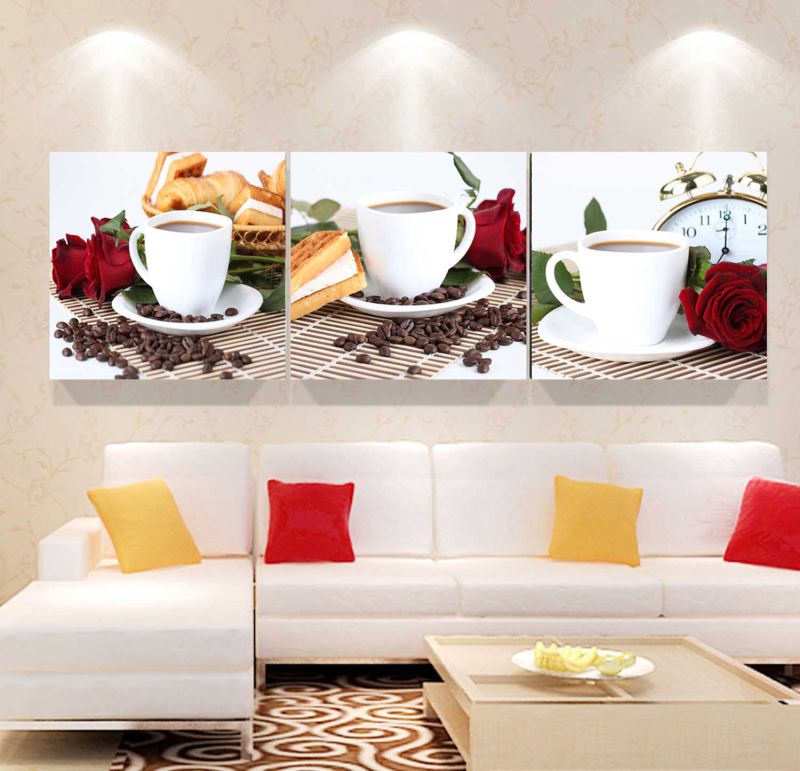 3 Panel Wall Art Oil Painting Coffee Painting Home Decoration Canvas Prints Pictures for Living Room Framed Art Mc-259