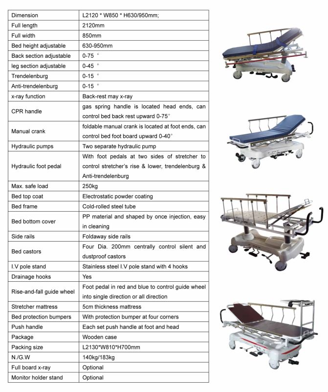 Rise-and-Fall Medical Hydraulic Transport Stretcher