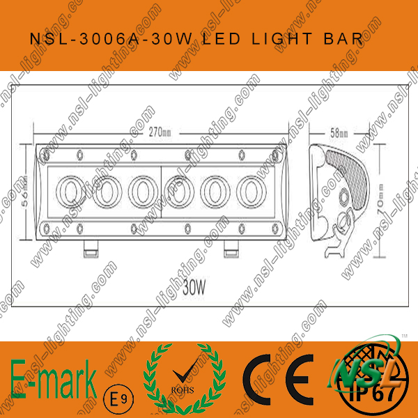 Hot Sale! ! 10inch LED off Road Light Bar, 12V DC 6PCS*5W LED off Road Light Bar