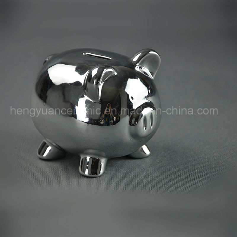 Ceramic Electroplating Lovely Piggy Bank, Silver Coin Bank