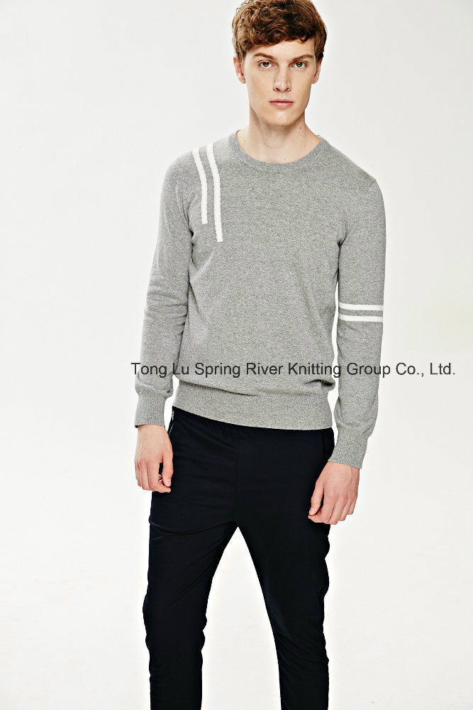 100%Cotton Round Neck Stripe Knit Men Sweater